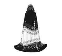 Black White Music Note Hooded Cape For Teenagers, Unisex Cloak Robe Hooded Halloween Costume Satin Witches Vampire Cloak Fancy Dress Up Children