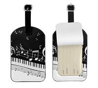 Black White Music Note,Luggage Tags Pu Leather Name Tag Travel Suitcase Identifier ID Tags Durable Baggage Label 2 pcs