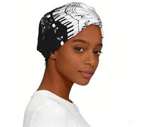 Black White Music Note Print Women's Chemo Turban Beanie Soft Slouchy Headwear Head Wraps Headwrap Chemotherapy & Hair Loss Hat