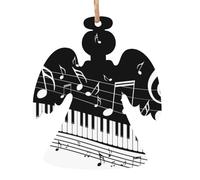 Black White Music Note Printed Angel Shape Christmas Tree Pendants 2 Pcs, Lanyards Home Holiday Xmas New Year Party Decorations