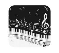 Black White Music Note Printed Coasters Set of 4, Tabletop Protection Leather Coasters for Cup Drinks Coffee Pads Beer Bar Mat Gifts, Square