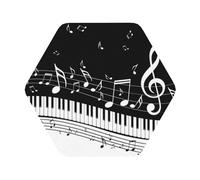 Black White Music Note Printed Coasters Set of 4, Tabletop Protection Leather Coasters for Cup Drinks Coffee Pads Beer Bar Mat Gifts, Hexagon