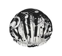 Black White Music Note Printed Double Layer Lined Shower Cap,Shower Caps For Women Reusable