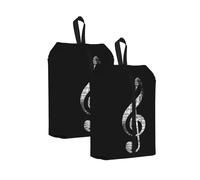 Black White Music Note Printed Travel Shoe Storage Bag Waterproof Jacquard Fabric is Lightweight, with Strong Handle and Central Zipper.