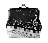 Black White Music Note, PU Leather Coin Purse, Small Wallets, Change Pouch with Kiss Lock Clasp Buckle, Change Purse