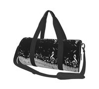 Black White Music Note Travel Duffel Bag for Women Men,Print Polyester Tote Round Luggage Bag with Shoulder Strap