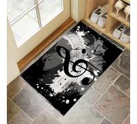 Black White Musical Notes Door Mats Indoor, Machine Washable Soft Doormats, Dirt Trapper Door Mat, Super Absorbent Entrance Rug, Ink Graffiti Non-Slip Floor Mats For Inside (45 X 75 Cm, Grey)
