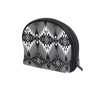 Black White Native American Indian Southwest Aztec Ethnic Tribal Women's Shell Shape Cosmetic Makeup Bag, With Zipper Travel Toiletry Bag, Colorful Storage Bag for Lady Girl 8 x 2.5 x 5.5 inch