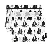 Black White Note Sailing Boat Large Pencil pouching with Clear Window Ringing folders with Pockets in Assorted Colors Pencil case 3 for Storing School Office Supplies Multicolored 2 PCS