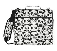 Black White Panda Bear 3 Ringing Organizer Binder with Shoulder Strap Multi-Pocket Document Organizer Suitable for Middle School