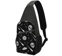 Black White Pattern Alien, Comet, Star, Sun, Wars on Dark Adjustable Fanny Waist Pack Pouch, Crossbody Durable Runners Bag Wallet for Sports Cycling Gym Hiking Fitness Women Men