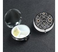 Black White Pattern Round Pill Box 3 Compartment Cute Travel Pill Organizer Case Portable Medicine Vitamin Organizer Metal Pill Case for Women Men Travel Unique Gift
