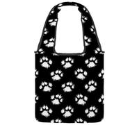 Black White Paw Print Reversible Canvas Shoulder Tote - Double-Sided Print, 12oz Cotton, 27cm Drop, Fold-Flat Bag for Travel, Shopping, Street Outings