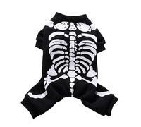 Black & White Pet Skeleton Outfit - Stretchable Halloween costume for furry friends' spooky celebrations.
