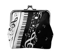 Black White Piano Key Music Note, PU Leather Coin Purse, Small Wallets, Change Pouch with Kiss Lock Clasp Buckle, Change Purse
