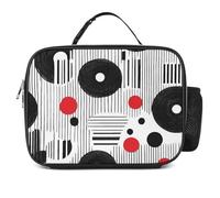 Black White Piano Keys Vinyl Records Insulated Lunch Bag Adults Portable Picnic Tote Bag with Detachable Handle