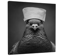 Black White Pigeon Canvas Wall Art, Modern Bird Print, Quirky Home Decor for Living Room, Bedroom, Office, Fun Wall Decoration 12x12 Inch