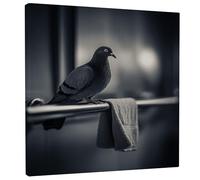 Black White Pigeon Wall Art, Elegant Bird Canvas Prints, Modern Aesthetic Decor for Living Room, Bedroom, Bathroom, Dorm, Wrapped Canvas 12x12 Inch