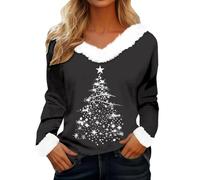 Black White Pink Womens Christmas Tree Sweatshirts UK Long Sleeve Novelty Funny Print Glitter Jumper Oversized V Neck Xmas Holiday Casual Shirts Fashion Pullover Tops Fall 2xl 4xl Size 22 20 18 16 14