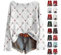 Black White Pink Womens Christmas Tree Sweatshirts UK Long Sleeve Novelty Funny Print Jumper Oversized Crewneck Xmas Holiday Casual Shirts Fashion Pullover Tops Fall Winter 2xl 4xl Size 22 20 18 16 14