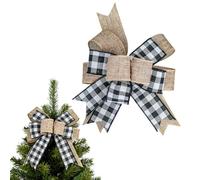 Black White Plaid Burlap Wreath Bow Christmas Tree Topper Bows Double Layed Present Bows Wreath Bow Wall Ornaments Front Door Wreath Bow for Holiday Home Front Door Decorations