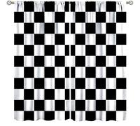 Black White Plaid Curtains Geometric Checkered Flag Racing Race Car Line Pattern Curtain with Rod Pocket for Bedroom Living Room Decor Drapes Window Treatments 2 Panels Set 42x63in