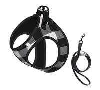 Black White Plaid Print Reflective Pet Leash Vest For Small Dogs & Cats, Adjustable Outdoor Walking Hiking Vest