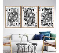 Black White Playing Prints Poster Ace King Queen Jack Canvas Painting Abstract Wall Art Pictures Club Bar Home Room Decor 70x100cm-3Pieces Frameless