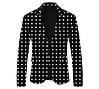 Black & White Polka Dot Blazers - Men - Simple Casual Suit Jacket for Christmas Large Size Check Printed British Suit Cosplay Coat Business Wedding Party Outwear Lightweight Dress Jackets