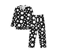 Black White Polka Dot Men'S Pajama Set, Cozy Long Sleeve For Men S-Xxl For Daily Wear At Home, Weekend Getaways, Black, L