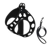 Black White Polka Dot Print Reflective Pet Leash Vest For Small Dogs & Cats, Adjustable Outdoor Walking Hiking Vest