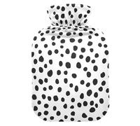 Black White Polka Dots Hot Water Bottle with Velvet Cover Hot Water Bag for Hot and Cold Compress Medium