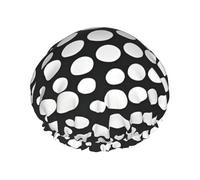 Black White Polka Dots Pattern Print Double Layer Waterproof Shower Cap Women Men Reusable Bath Hair Caps Elastic Band