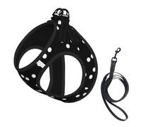 Black White Polka Dots Print Dog Harness Small Sized And Leash Set, Step In Soft Light Puppy Vest Breathable Mesh Pet Harness