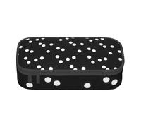 Black White Polka Dots Print Teen Large Storage Pencil Case Stationery Organizer School College Business Travel