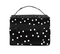 Black White Polka Dots -Print Waterproof Cosmetic Bag for Travel & Gym - Large Makeup Organizer Compartments, Premium Twill Fabric, Leak-Proof Design