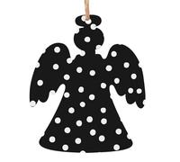 Black White Polka Dots Printed Angel Shape Christmas Tree Pendants 2 Pcs, Lanyards Home Holiday Xmas New Year Party Decorations