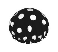 Black White Polka Dots Printed Double-Layer Waterproof Shower Cap - Reusable Spa & Face Mask Bathing Hat for Travel, Home Care & Beauty Routine