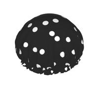 Black White Polka Dots Printed,Shower Cap Nightcap Double Layer Waterproof Elastic Bath Cap Reusable Hair Cap