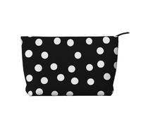 Black White Polka Dots Prints Corduroy Makeup Bag for Women Girls, Spacious Travel Cosmetic Organiser for Make-up, Toiletries & Essentials