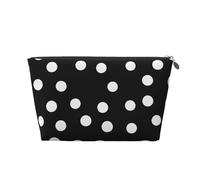 Black White Polka Dots Prints PVC Leather Travel Toiletry Bag with Silver Zippers, Waterproof Cosmetic Organiser for Makeup, Toiletries & Essentials