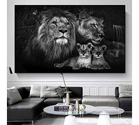 Black White Poster and Prints Animal Art Canvas Painting Baby Lion Family Wall Art Picture for Living Room Home Decor 70x100cm(28x39in) Frameless