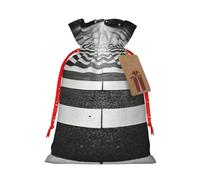 Black White print Christmas Packing Bag Linen Bags with Drawstring Funny Wedding Present Bag