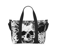 Black White Punk Skull Printed Carryall Tote, Travel Underseat Hand Luggage Bag, Organizer Carry on Hand Bag for Gym Weekend Women and Men