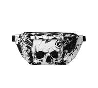 Black White Punk Skull Printed Waist Bag Adjustable Bum Bag Lightweight Travel Waist Fanny Pack Belt for Walking Cycling Hiking Travel