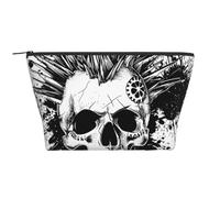 Black White Punk Skull Prints Trapezoid Makeup Bag Travel Cosmetic Organizer with Foam Padding for Gym, Office, and Weekend Trips