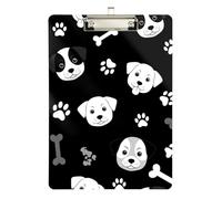 Black White Puppy Faces Clipboard Acrylic Cute Clipboards A4 Standard Size Clip Board with Low Profile Metal Clip for Teacher Student Lawyer Nurse