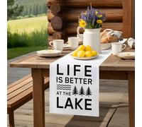 Black White Quote Tree Table Runner 36 Inches Long,Table Runners Kitchen Dining Tables Decoration LIFE IS THE BETTER AT THE BEACH Tables Runner for Home Party Wedding Dresser Scarf
