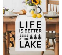 Black White Quote Tree Table Runner 70 Inches Long,Table Runners Kitchen Dining Tables Decoration LIFE IS THE BETTER AT THE BEACH Tables Runner for Home Party Wedding Dresser Scarf