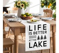 Black White Quote Tree Table Runner 90 Inches Long,Table Runners Kitchen Dining Tables Decoration LIFE IS THE BETTER AT THE BEACH Tables Runner for Home Party Wedding Dresser Scarf